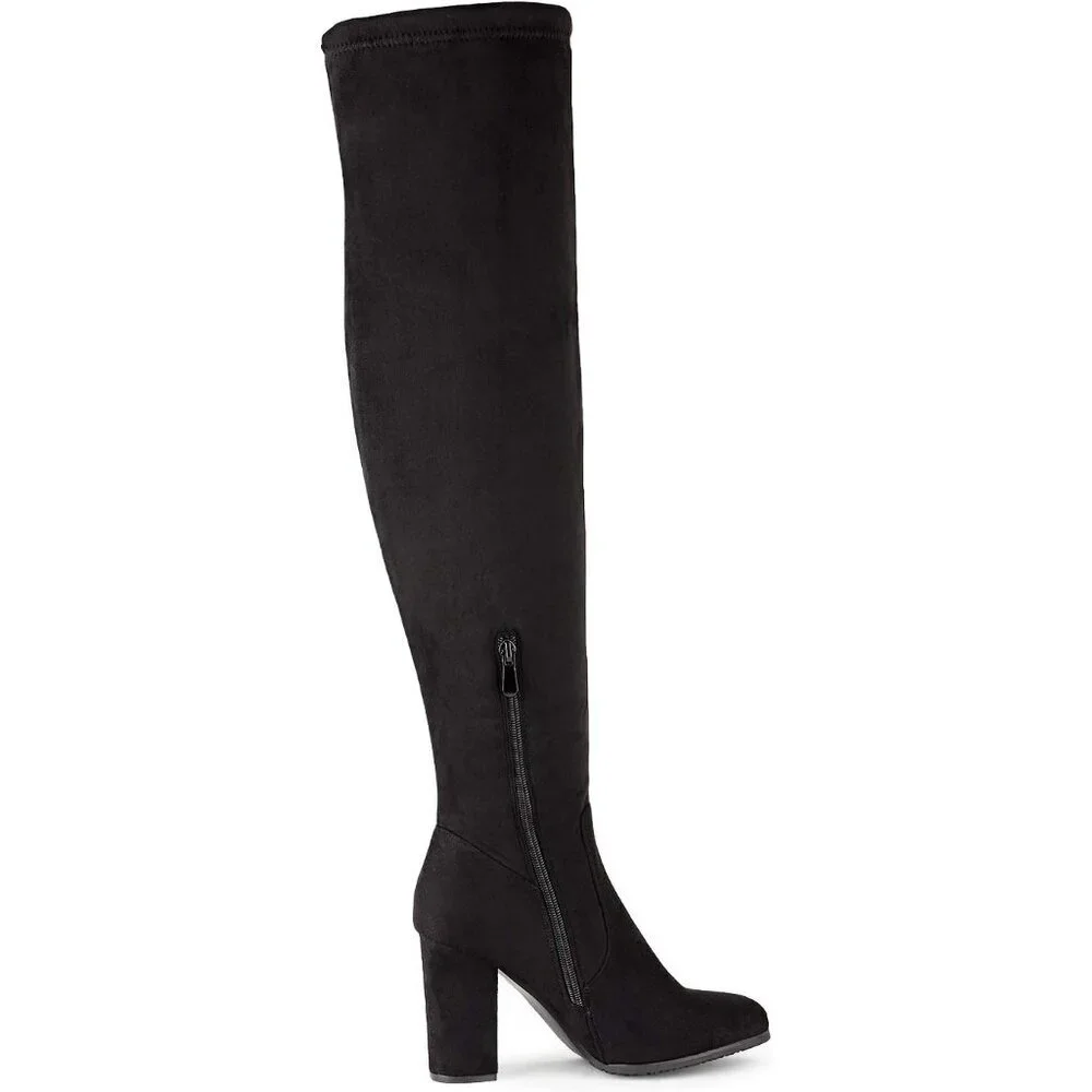 Women's Shoo-black Suede Thigh High Over The Knee Rounded Toe Fashion Boots